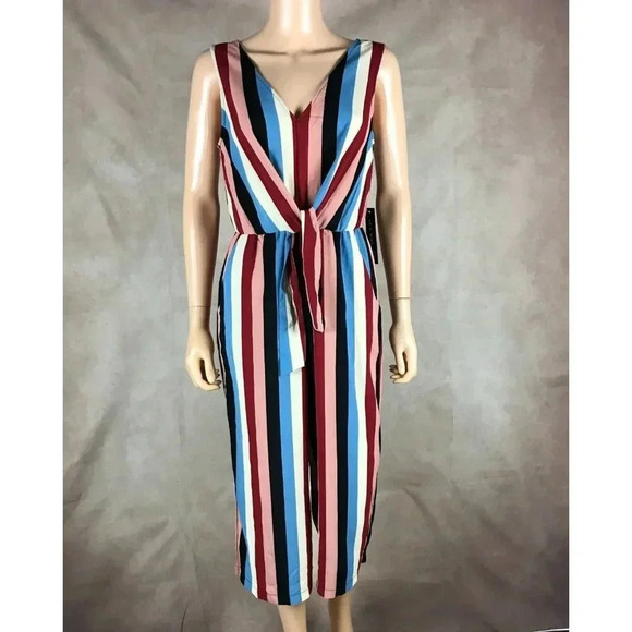 AS YOU WISH Pastel Striped Crop Length Jumpsuit NWT MEDIUM - Picture 1 of 7